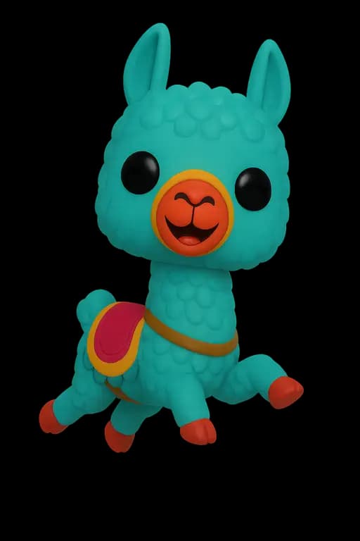 Llama de juguete turquesa con una montura de colores