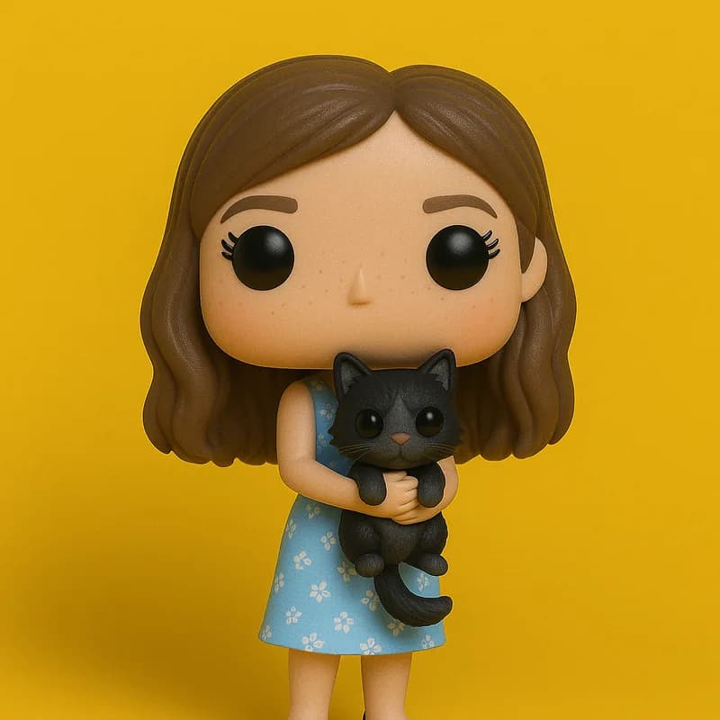 Funko personalizado de niña Camila abrazando gato Bigotes - coleccionable único hecho en Peru
