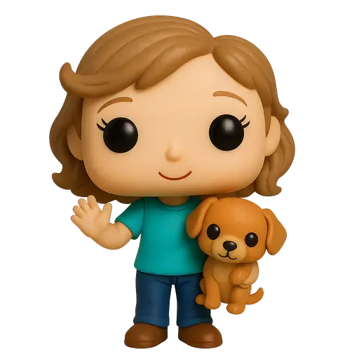 Ilustración de una figura Funko Pop personalizada flotando